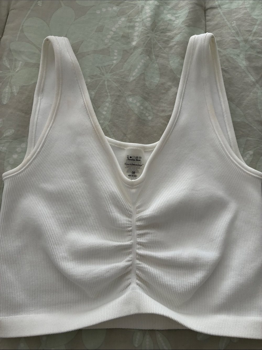 Aritzia White Ribbed V-Neck Bralette